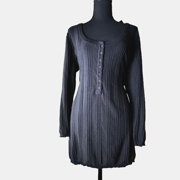 Daisy Fuentes Black women's lightweight sweater with 1/4 button front Sz L NWT - Picture 1 of 2